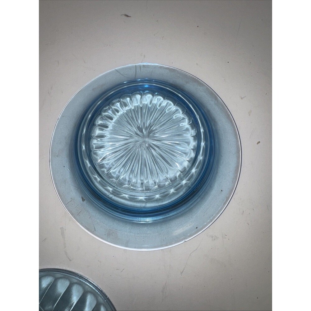Aunt Polly Round Depression Glass Butter Candy Dish Vintage Blue U.S - Picture 6 of 7